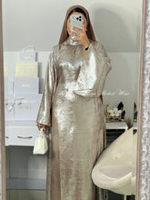 Load image into Gallery viewer, metallic dress-modest dress-gold dress-long sleeve dress-party dress