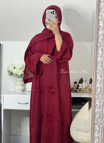 dark red luxury abaya