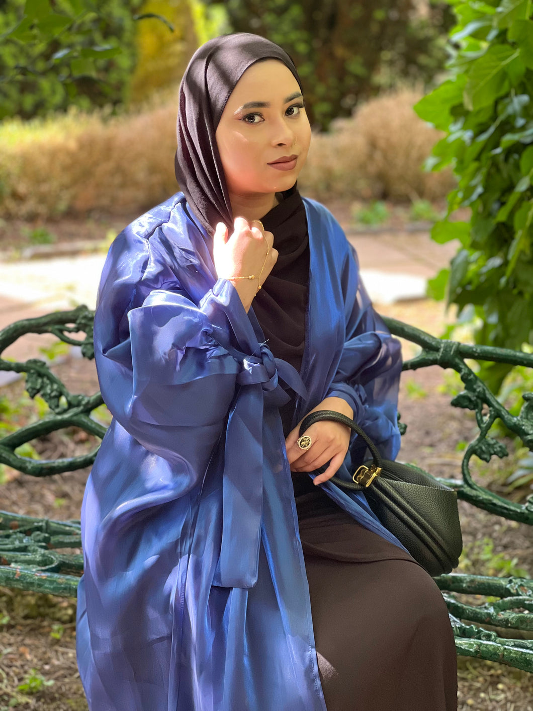 organza abaya, open abaya, navy blue abaya